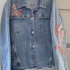 Chico's Blue Jean Jacket with Colorful Embroidery